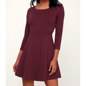 Lulus Felicity Backless Lace Skater Dress Plum Purple size Large